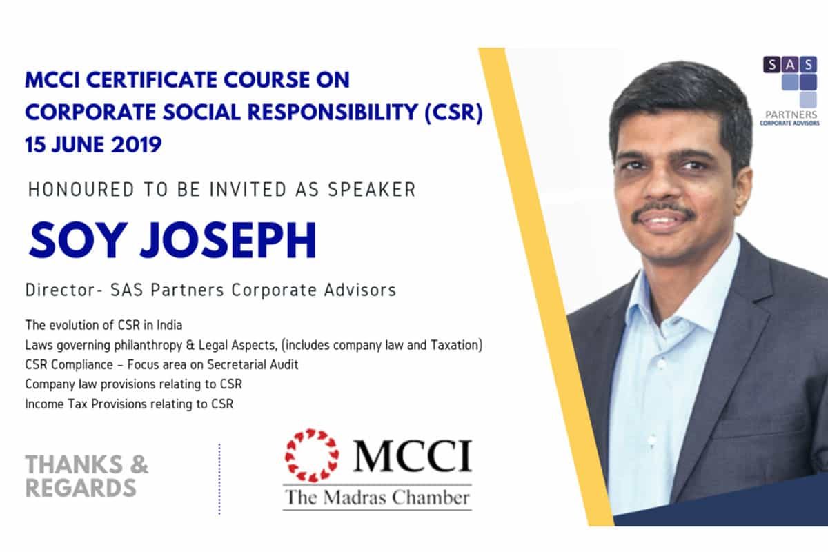 Soy Joseph @ MCCI certificate course on CSR_15 June 2019